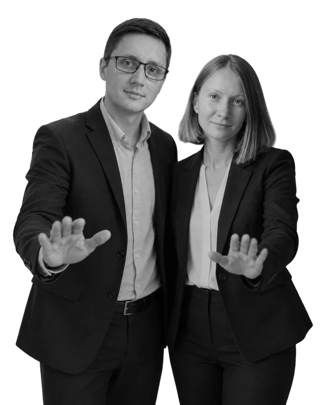 Two authors holding their hands open