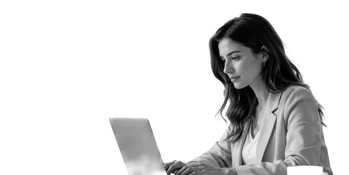An expert working at a laptop in a bright office