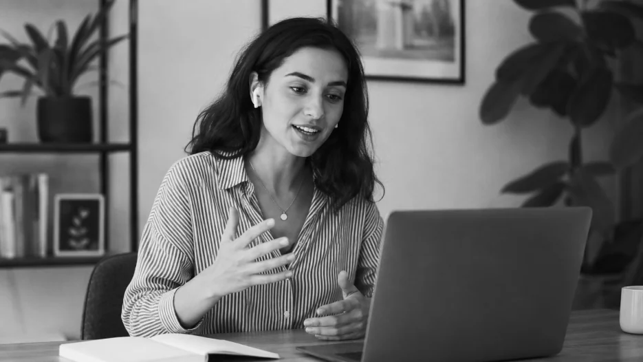 An author talking through her book on a video call